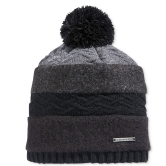 Sean John Mixed Media Wool Pom Stripe Beanie Macy's Exclusive Hat - Black - $32 - Picture 1 of 4